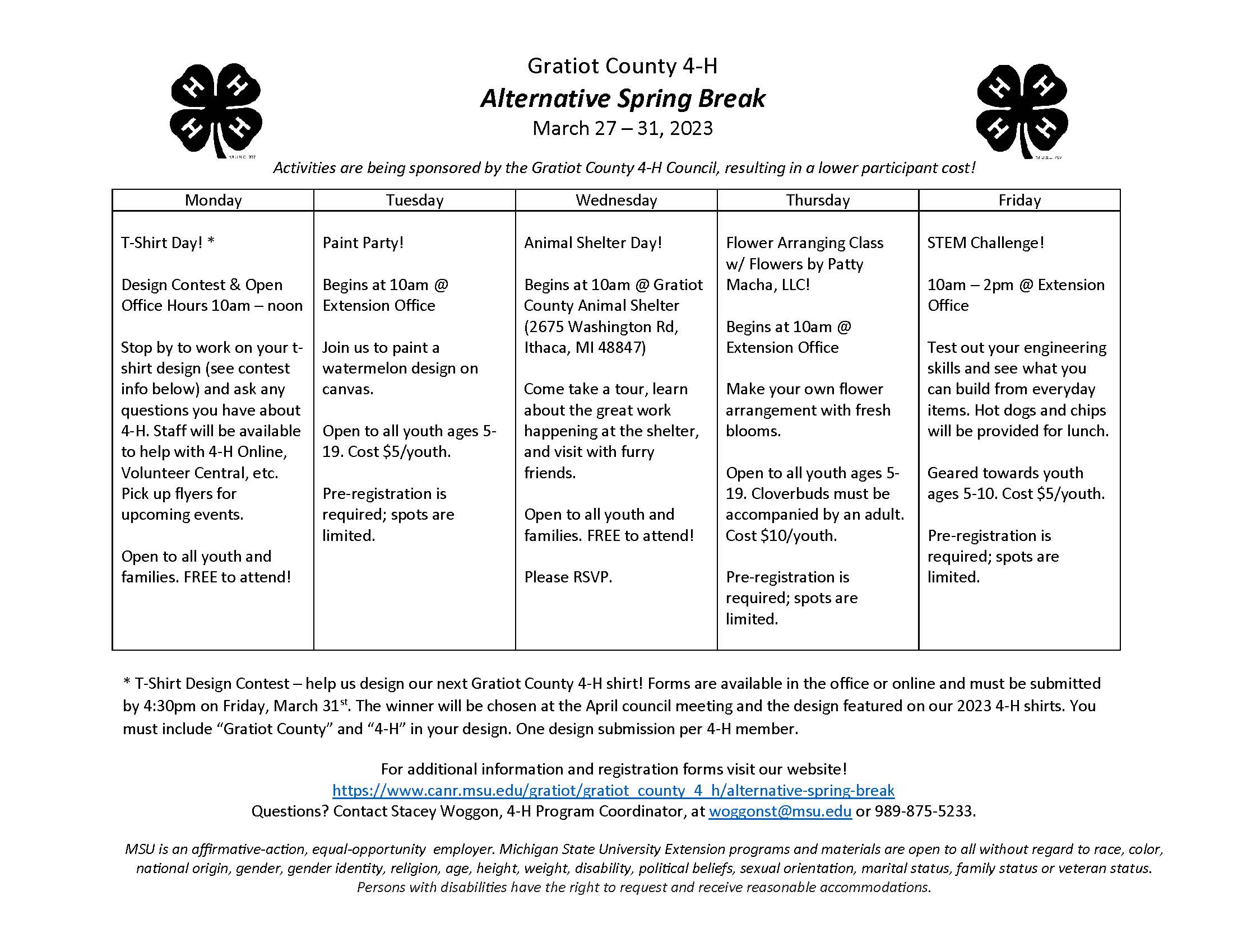 Alternative Spring Break Schedule